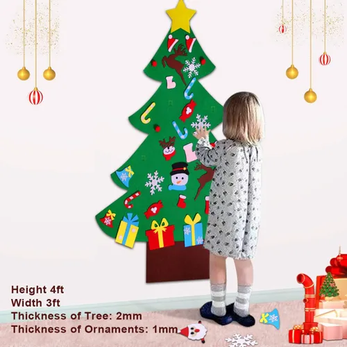 Miniatura 6 de Juego de árbol de Navidad de fieltro de 4 pies con 36 adornos – Árbol de Navidad de fieltro para colgar en la pared para niños pequeños, decoración