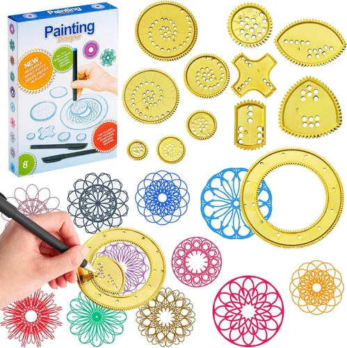 Miniatura 10 de Chivao Plantilla circular de regla geométrica de engranaje de arte en espiral para dibujar plantilla de plástico, kit de dibujo de regla, plantillas