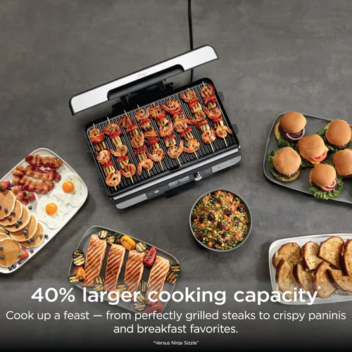 Miniatura 2 de Ninja Sizzle Pro XL Plancha de Interior de 20 Pulgadas + Parrilla, Tapa Ventilada Desmontable, Control de Grasa, Placas Antiadherentes de Cerámica