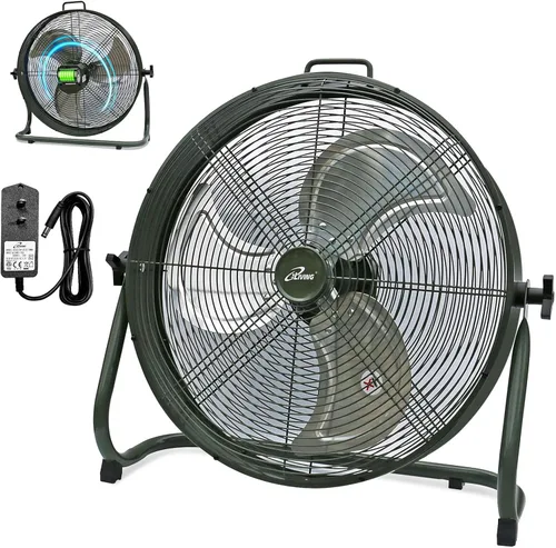 iLiving 18" Ventilador de piso recargable con batería para acampar, ventilador portátil de alta velocidad para exteriores con aspas de metal, con