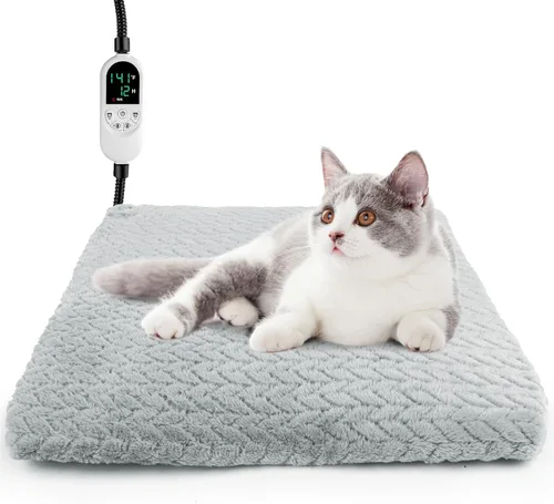 Miniatura 8 de Almohadilla térmica para mascotas para gatos y perros, cama térmica para perros con cable de acero resistente a las masticaciones, temporizador
