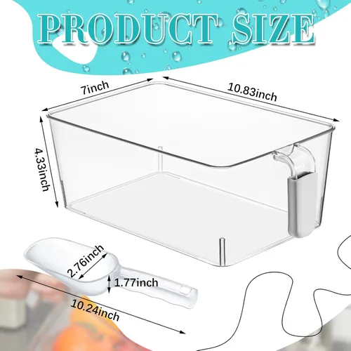 Miniatura 2 de Havawish Juego de 2 Cubos de Hielo y Juego de Cucharones Flexibles de Plástico para Congelador con Asa Retráctil, Cubo de Almacenamiento Gris
