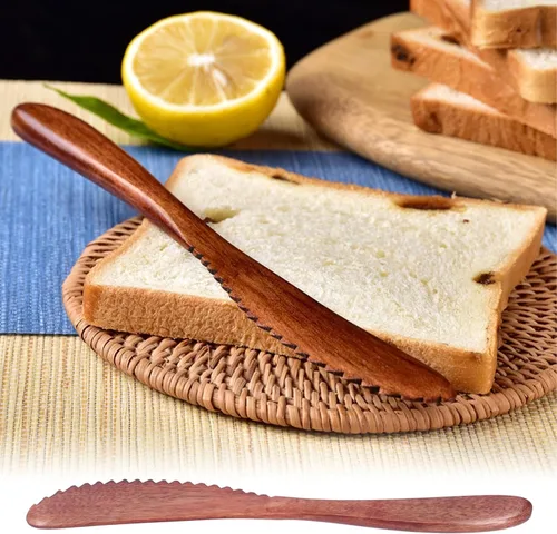Miniatura 3 de Juego de 5 cuchillos de madera para cena, cuchillos de pastel pulidos, cuchillo de mantequilla reutilizable, cuchillo ecológico hecho a mano, juego