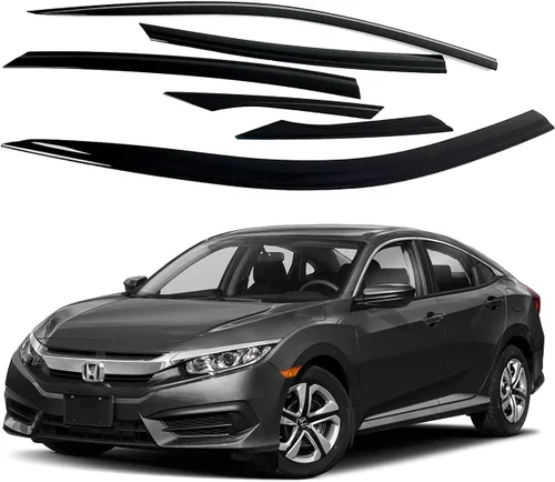 AUTOCLOVER - Juego de 6 protectores de lluvia con cinta adhesiva para Honda Civic Sedan 4dr 2016 2017 2018 2019 2020 2021 / deflectores de ventana,
