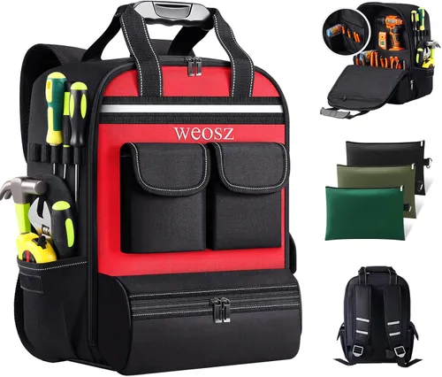 Miniatura 10 de Mochila de herramientas para hombres de 18 pulgadas resistente al agua de servicio pesado con múltiples bolsillos, organizador de bolsa de Negro