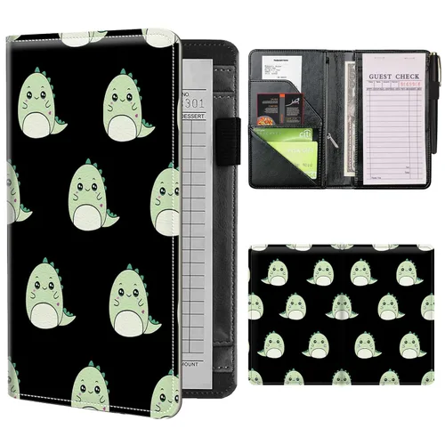 Miniatura 12 de Libros de mesero para camarera con bolsillo con cremallera, lindo esqueleto de baile, almohadillas de cuero para servidor, organizador de meseros