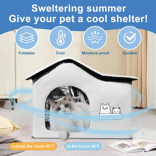 Miniatura 3 de Casa resistente para gatos con calefacción para invierno, casa para gatos al aire libre con aislamiento impermeable, con almohadilla térmica