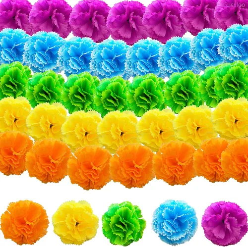 Miniatura 18 de Cabezas de flores de caléndula a granel, 50 unidades, flores artificiales de caléndula de seda para decoración del hogar, Diwali, corona