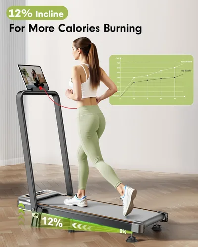 Miniatura 2 de Folding Walking Pad with 15% Incline/RGB Light/Dual Screen Display, 3.5HP Treadmills for Home, Portable Walking Pad Treadmill with Handle Bar and 4
