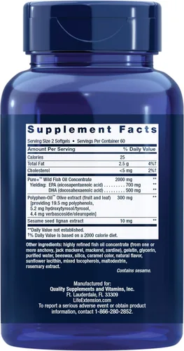Miniatura 2 de Life Extension Aceite de pescado Super Omega-3 EPA/DHA, lignanos de sésamo y extracto de oliva, salud cognitiva, apoyo para la salud del colesterol
