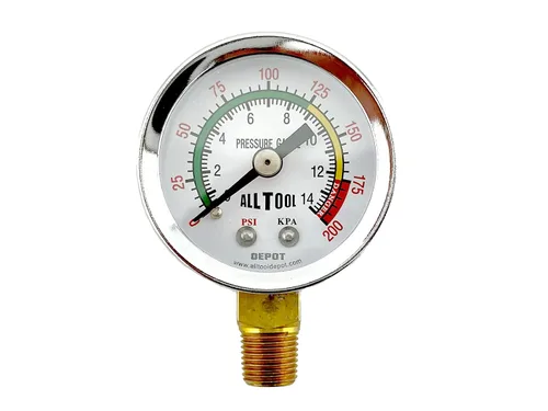 Miniatura 14 de Manómetro de presión de aire de 2" Montaje lateral inferior 1/4" NPT 2" Dial - 0 a 200 PSI