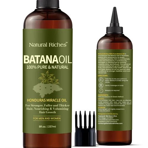 Natural Riches Aceite de Batana Orgánico Sin Refinar, 8 fl oz, 100% Puro y Natural, Aceite Milagroso de Honduras Prensado en Frío para el
