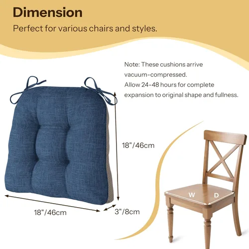 Miniatura 3 de Juego de 4 cojines antideslizantes para sillas de comedor, cojines para sillas de cocina, de 18 x 18 x 3 pulgadas, cojines de asiento cómodos y Azul