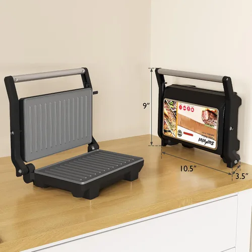 Miniatura 2 de Sunvivi Sandwichera Panini Press: Parrilla eléctrica de prensa Panini con tapa de bloqueo, fabricante de panini portátil para interiores con placas