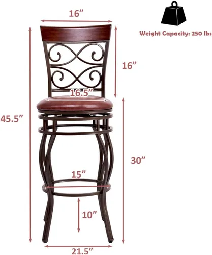 Miniatura 3 de GLACER Juego de 2 taburetes de bar, estilo retro, de altura de barra giratoria de 360 grados con asiento acolchado de cuero, cómoda silla de metal