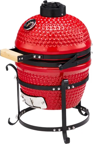 Miniatura 3 de Vasitelan Parrilla de carbón portátil de cerámica de 13 pulgadas, parrilla de carbón Kamado BBQ (rojo)