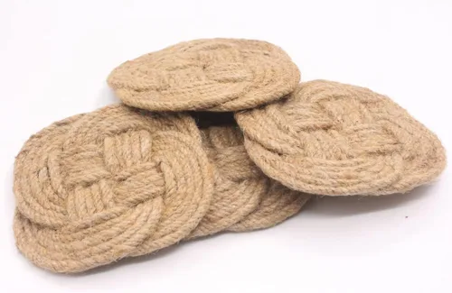 Miniatura 4 de Juego de 4 posavasos con soporte de caja de madera, posavasos absorbentes para bebidas y mesa de café, posavasos hechos a mano con cuerda de yute
