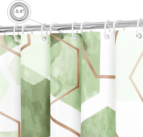 Miniatura 6 de Litabel Cortina de ducha moderna verde salvia para baño, decoración de arte geométrico, cortina de baño impermeable, juego de cortinas de ducha