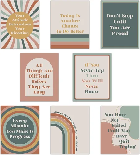 HerZii Prints Juego de pósteres motivacionales de decoración bohemia para el aula, arte de pared inspirador y de afirmación para aula, oficina y