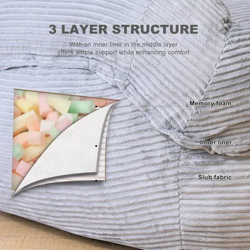 Miniatura 6 de Silla Puf Gigante con Reposabrazos - Asiento Acogedor de Gran Tamaño para Adultos, Tela de Pana y Relleno de Espuma de Alta Resistencia, Salón Ideal