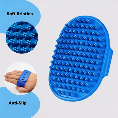 Miniatura 6 de 3 piezas de suministros de baño para perros, guantes de lavado para perros y cepillo de champú para mascotas, guante de lavado con 3000 cerdas Azul