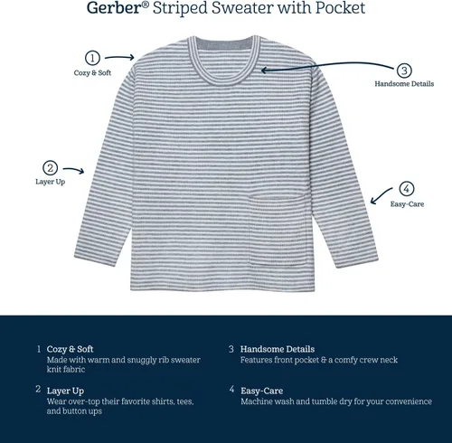 Miniatura 6 de Gerber Baby Boys' Striped Sweater with Pocket