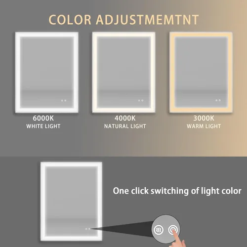 Miniatura 4 de Espejo de baño iluminado por LED de 36 x 28 pulgadas, montado en la pared, memoria antivaho con brillo ajustable, luz delantera y trasera, espejo