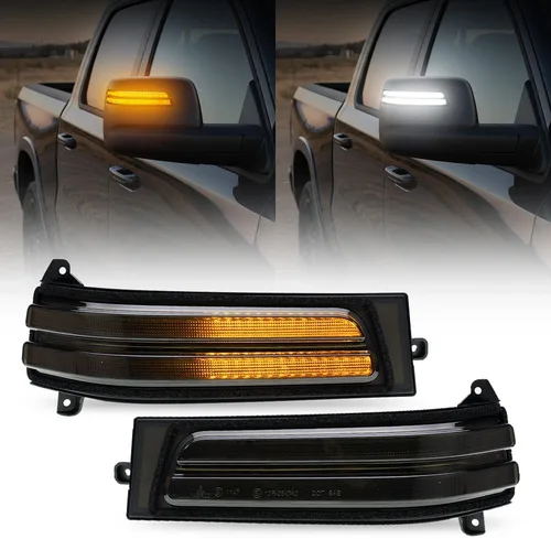 Miniatura 12 de 2 piezas de luces LED intermitentes secuenciales ámbar para espejo lateral para Dodge Ram 1500 2019-2024, indicador de intermitente, luz de señal