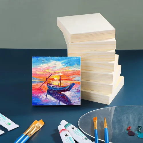 Miniatura 6 de ADXCO Paquete de 8 paneles de madera de 4 x 4 pulgadas, lienzos de madera sin terminar para pintar, verter, uso artístico con óleos, acrílicos