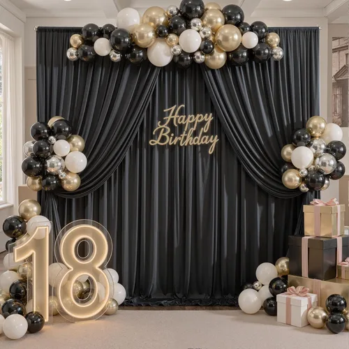 Miniatura 3 de Cortinas de fondo negras negras sin arrugas para fiestas, cortinas de tela gruesa para telón de fondo de fotos para cumpleaños, bodas, baby shower