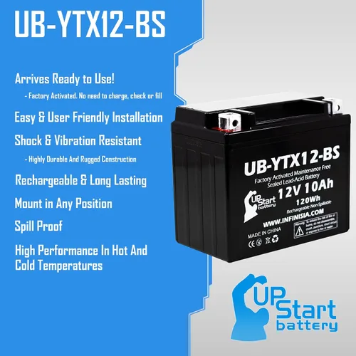 Miniatura 4 de Repuesto para Honda ATC250ES Big Red 250 CC 1985, activada en fábrica, libre de mantenimiento, batería ATV de 12 V y 10 Ah, UB-YTX12-BS