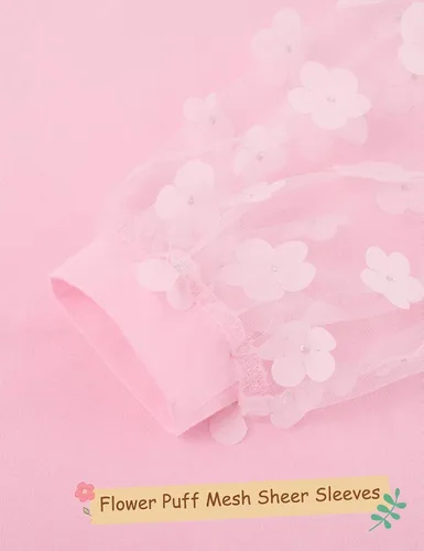 Miniatura 5 de ALISISTER Vestido formal de malla transparente de manga larga para niñas de 7 a 14 años