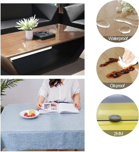 Miniatura 3 de Protector de mesa para cocina, comedor, madera, para muebles, de plástico transparente, fácil de limpiar, protector de escritorio, de madera, PVC