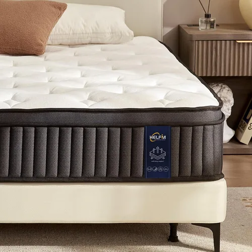 Colchón HELFIM® tamaño matrimonial de 10 pulgadas - Colchón ergonómico de firmeza media con resortes en bolsillos de zonas híbridas y espuma