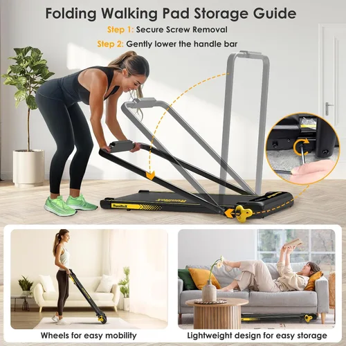 Miniatura 7 de Walking Pad with Incline Portable Treadmill with Handle Bar for Home Office Under Desk Use Small Space Treadmill Amarillo con manillar