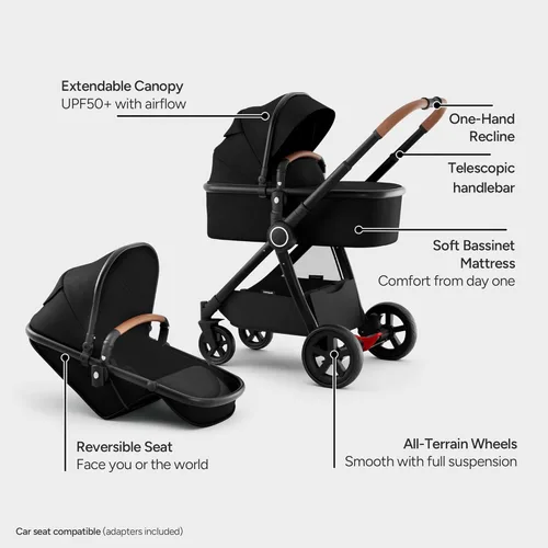 Miniatura 4 de Mompush cochecito estándar de tamaño completo, plegable en un solo paso, asiento con orientación delantera o trasera para niños, cesta de fácil Negro