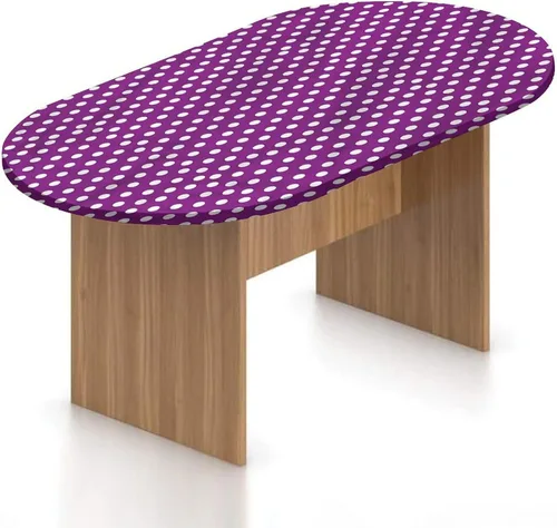 Miniatura 8 de Mantel ovalado ajustable para mesa de patio, poliéster elástico morado, con estampado de ramas nostálgicas simétricas, se adapta a mesas ovaladas