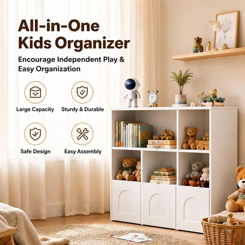 Miniatura 5 de knoworld Organizador de almacenamiento de juguetes, estantería para niños con 5 cubos + 3 cajones enrollables con ruedas de 360°, caja de juguetes