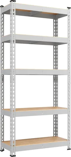 Miniatura 14 de Yaheetech Estantes de almacenamiento, estantería de metal ajustable resistente de 5 niveles, estante industrial para garaje, almacén, despensa, Plata