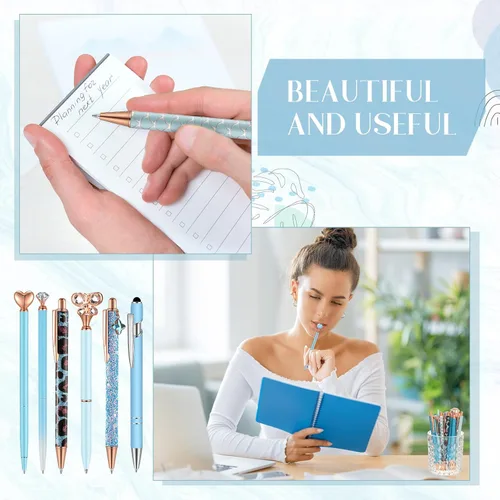 Miniatura 5 de Colarr Juego de 16 bolígrafos con purpurina de diamante de cristal, bonito juego de bolígrafos de metal para diario, tinta negra retráctil, regalos