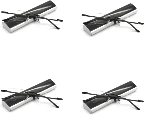 Paquete de 4 lentes de lectura sin montura de metal con bisagra de resorte, funda delgada para hombres y mujeres