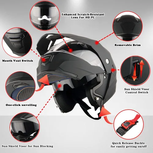 Miniatura 5 de 1Storm Nuevo Casco Modular de Cara Completa para Motocicleta con Doble Visera Abatible: HJK910 DSPORT