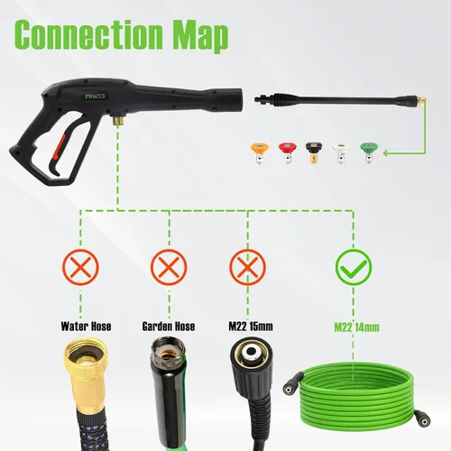 Miniatura 3 de PWACCS Kit de pistola y manguera de lavado a presión, manguera de lavado eléctrico de 25 pies con varilla de lanza de repuesto, 5 puntas