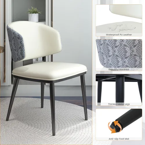 Miniatura 7 de Juego de 2 sillas de comedor, modernas sillas de comedor tapizadas, respaldo alto, piel sintética, silla de cocina, silla de comedor sin brazos