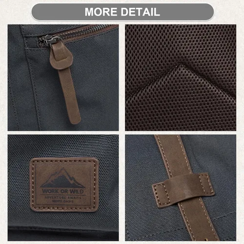 Miniatura 5 de MOYYI Mochila de lona para hombre para laptop de 13 a 17.3 pulgadas, mochila vintage duradera con ribete de cuero para uso diario, universidad