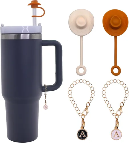 Tapa con pajita para vaso Stanley de 30 y 40 oz, linda tapa de silicona con sombrero de vaquero y adornos de letras modernas, accesorios de asa,