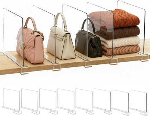 SortNStore Divisores de Estante Organizador de Carteras para Clóset: Paquete de 8 Organizador de Almacenamiento de Bolsas de Acrílico para Carteras,