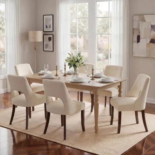 Miniatura 10 de UVV Juego de 2 sillas de comedor de madera, sillas de comedor modernas de mediados de siglo tapizadas en tela para cocina y comedor, silla de cena