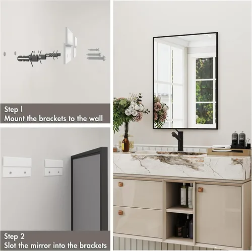Miniatura 5 de Espejo rectangular para pared de baño de 48x36 pulgadas con marco de metal negro, espejo de tocador antióxido y decorativo, espejo de granja