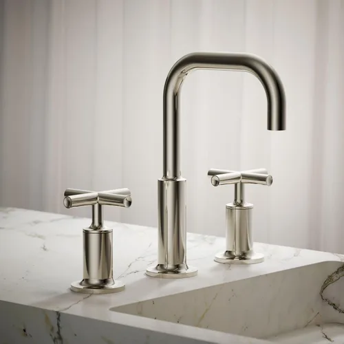 Miniatura 3 de Kohler K-14410-4-BGD Purist - Grifo para lavabo de baño con manijas de palanca baja y boquilla baja, 14406-3-SN Níquel pulido vibrante